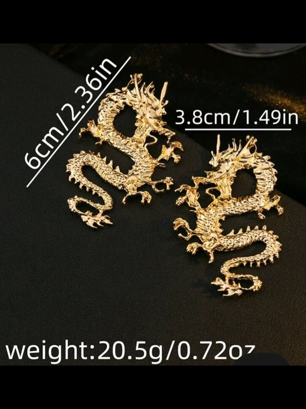 Gold Dragon Dangle Earrings for Women - Bold Sculpted Statement - Picture 4 of 4